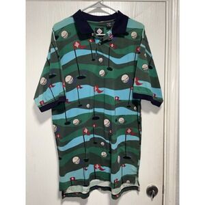 Vintage 90s Tabasco Polo Shirt Mens XL Golf All Over Print Green Novelty Course
